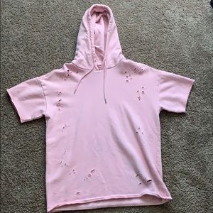 Pink damaged short sleeve hoodie